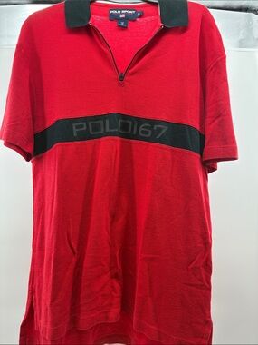 Polo by Ralph Lauren Red Short-Sleeve Quarter-Zip Polo with Black Band